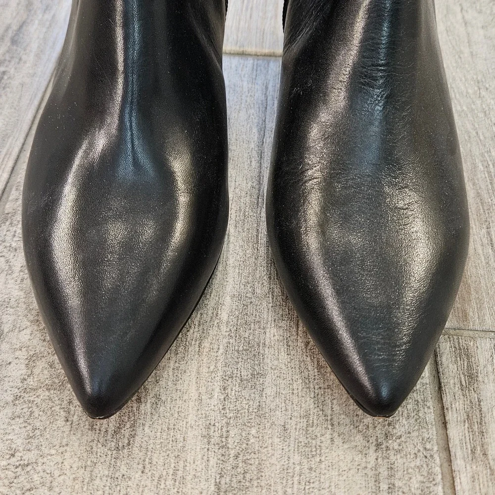 J.Crew Ankle Boots Size 8 Black Leather Kitten Heel Pointed Toe Office Bootie